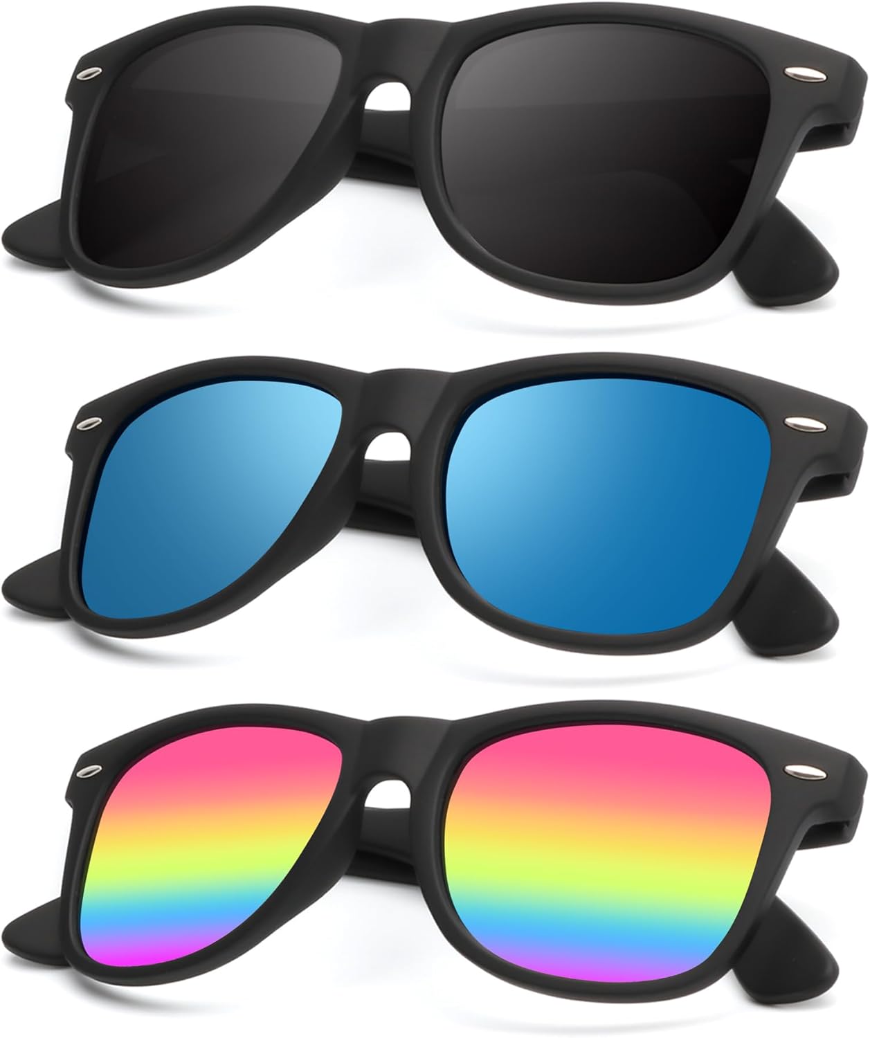 KALIYADI Polarized Sunglasses - Matte Finish, UV Blocking, Color Mirror Lenses | 3-Pack for Men & Women