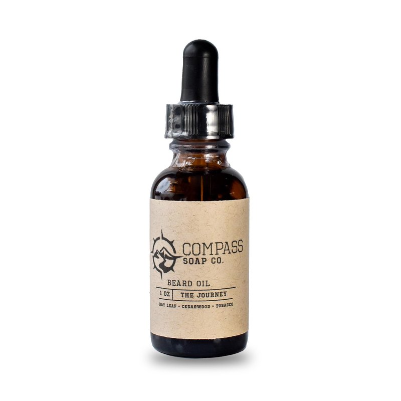 Compass Soap's The Journey - Natural Beard Oil for Men | Beard Oil for Nourishment and Hydration | Infused with Bay Leaf, Cedarwood & Tobacco | Best Beard Growth Oil for Men | 1 fl. oz.