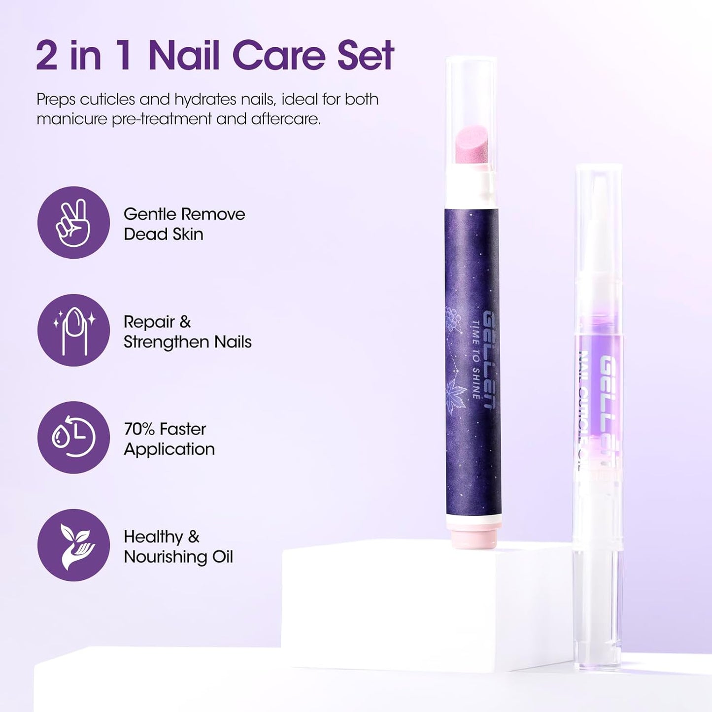 Gellen 2-in-1 Cuticle Oil Pusher Pen Set - Grape Scent Remover & Nourishing Oil for Hangnails | 2 Pcs