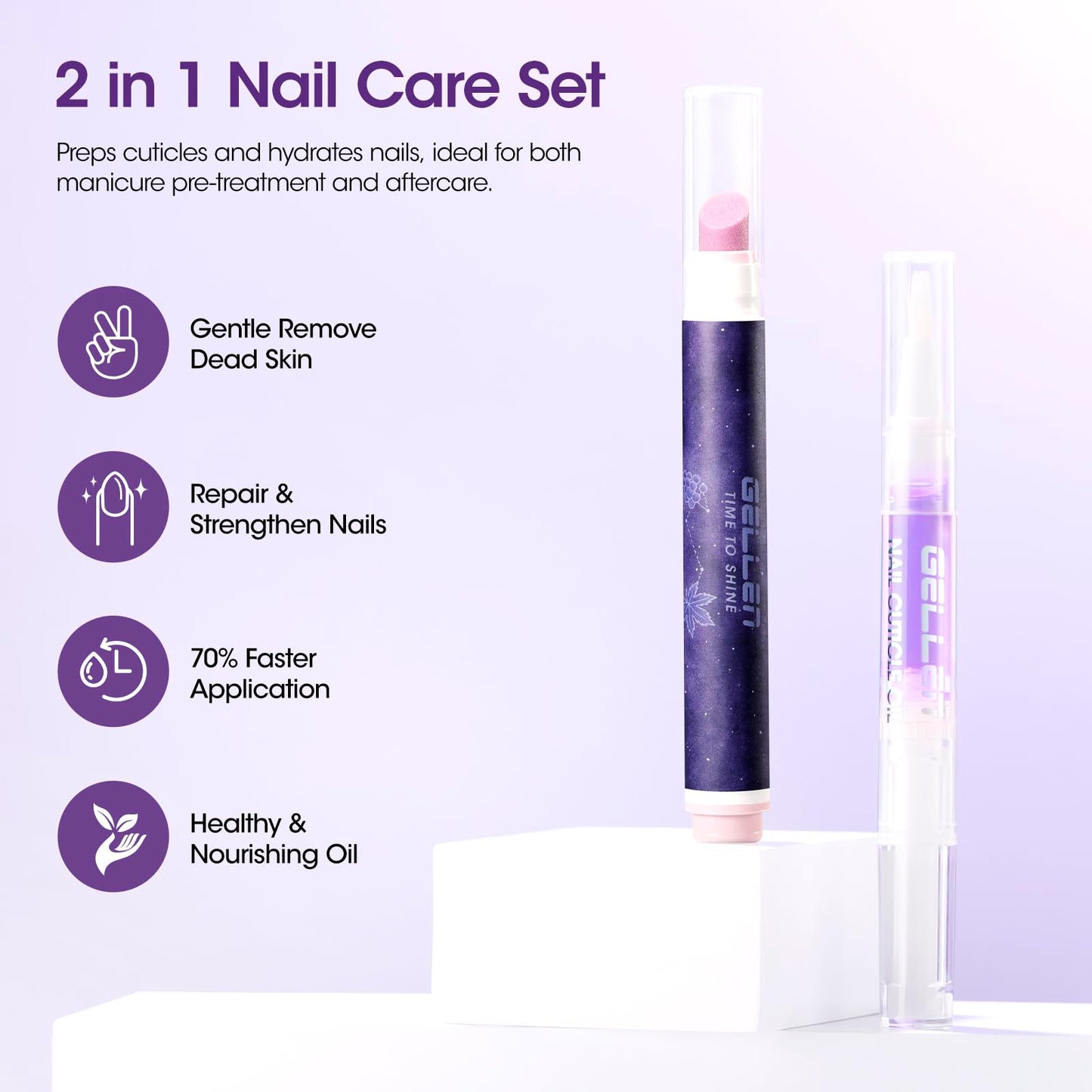 Gellen 2-in-1 Ceramic Cuticle Oil Pusher Pen Set – 2Pcs Grape Scent Cuticle Remover Pen & Moisturizing Cuticle Oil Pen for Rough & Dry Cuticles, Manicure Pens for Home & Salon Use