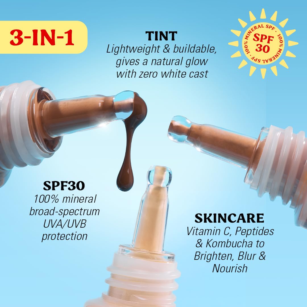 Revolution Superdewy Skin Tint - Tinted Mineral Foundation with SPF 30 | Buildable Coverage, Vegan, Dark Neutral Cool