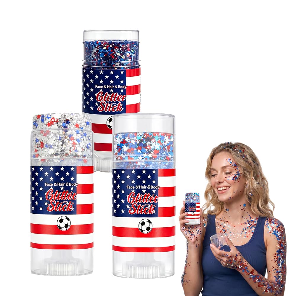 Face Paint Stick for Sports Fans - Washable Red, White & Green Glitter | Perfect for Baseball & Soccer Games