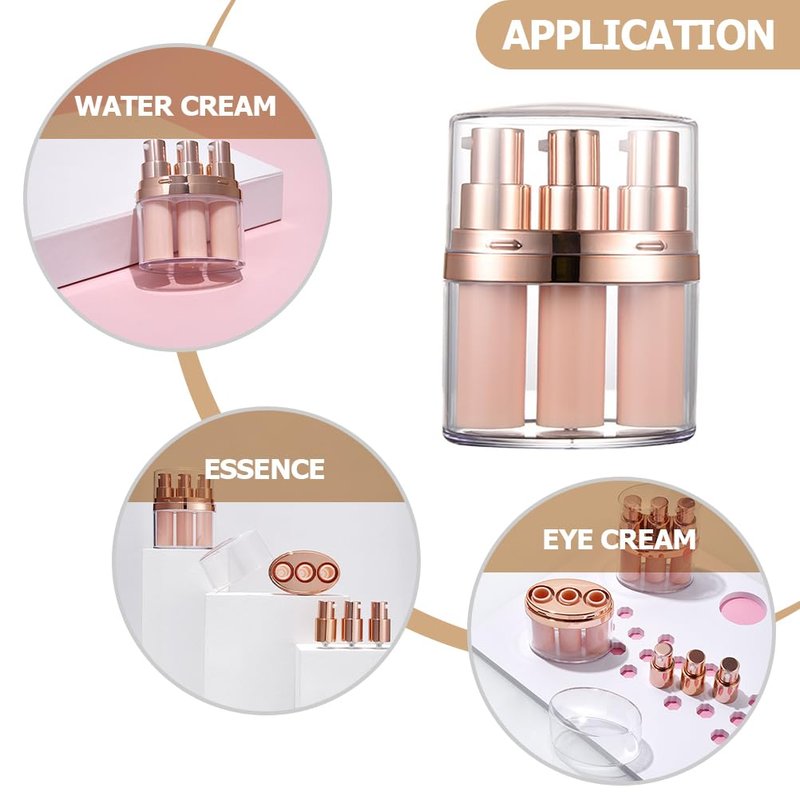 Healeved Mini Lotion Bottle 3-Pack Refillable Cosmetic Container Portable Push Down Pump Dispenser for Travel Skincare Creams Serums Makeup Remover 3.89X2.94X1.29 Inches
