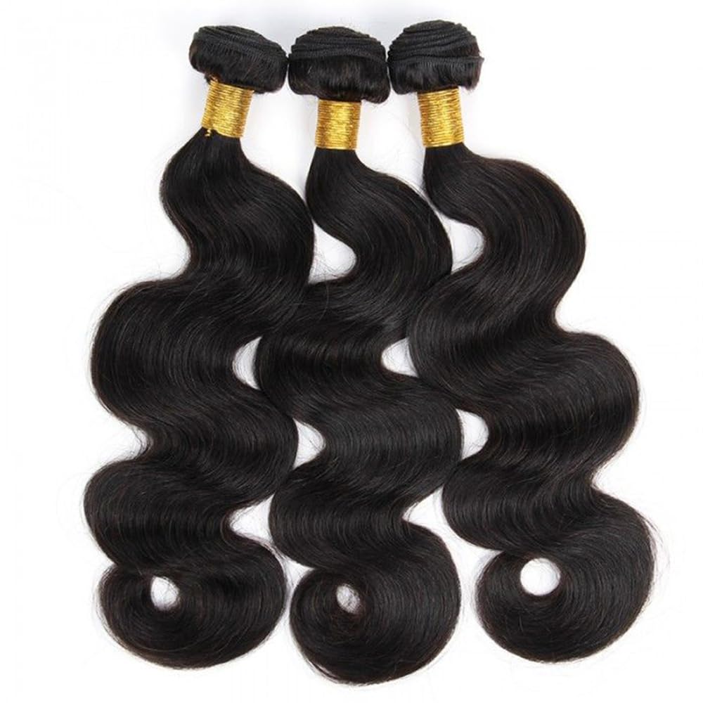 Human Hair Bundles 12 14 16 Inch Body Wave Bundles Human Hair 3 Bundles 100% Unprocessed Brazilian Raw Weave Bundles Human Hair Extensions for Black Women Natural Color