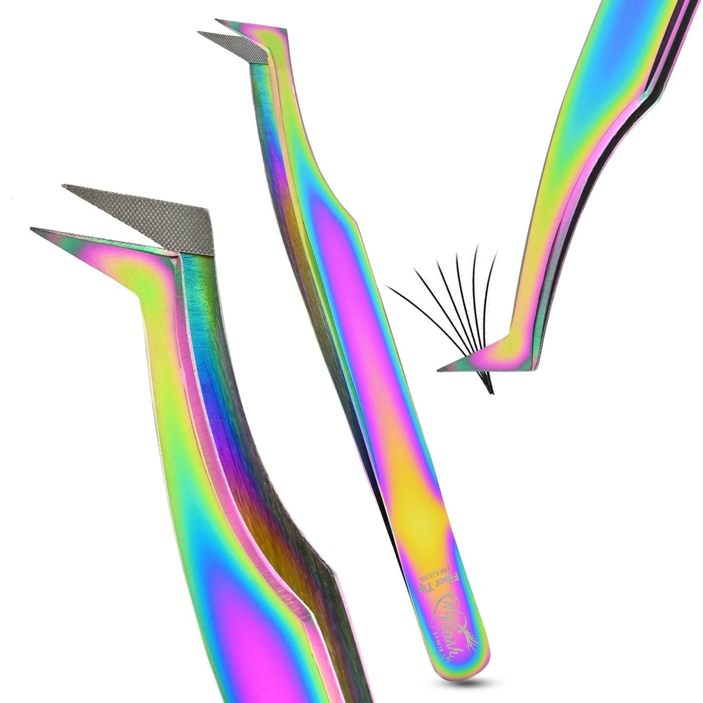 Fiber Tip Lash Tweezer Axe Tip – Mega Volume Boot Tweezer for Eyelash Extensions, Precision Stainless Steel, Non Slip Grip, Lash Tool for Volume Fans, Classic & Mega Volume Lashes (Rainbow)
