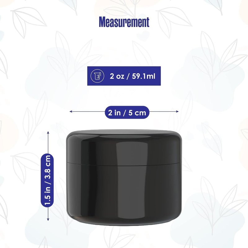 Houseables Cosmetic Containers With Lids, Black Jars, Lotion Container, 2 Oz Jars With Lids, Small Plastic Pot for Body Butter, Cream, Makeup, Powder, Body Scrub, Lip Scrub, Balm, Travel, Empty, 24 PK