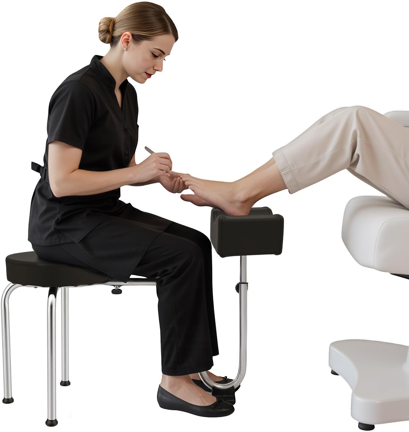 Portable Pedicure Foot Rest Stool - Adjustable Height for Spa & Beauty Salon | Black