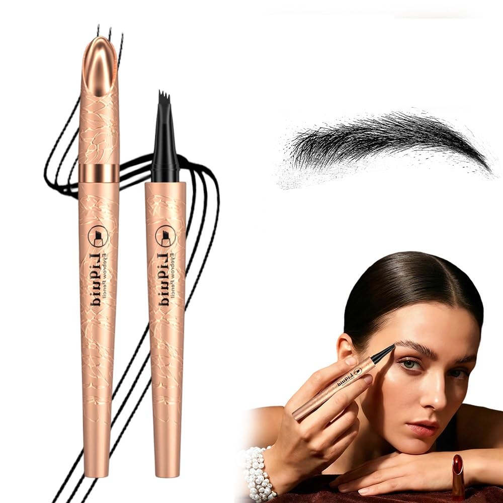 Microblading Eyebrow Pencil - 4-Prong Micro-Fork Tip for Precise Application | 3D Waterproof & Long-Lasting, Light Brown