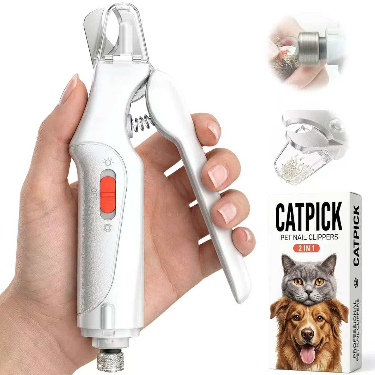 2-in-1 Cat & Dog Nail Clippers - USB Rechargeable Claw Trimmer with Quick Sensor & LED Lights | For All Sizes