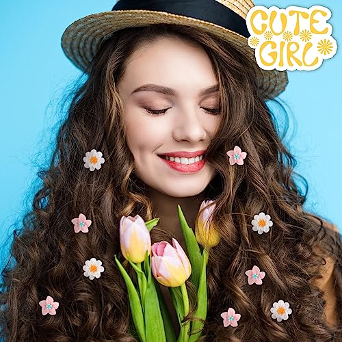 BBTO 24 Pcs Daisy Hair Clips Set - White, Yellow & Pink Mini Flower Hairpins