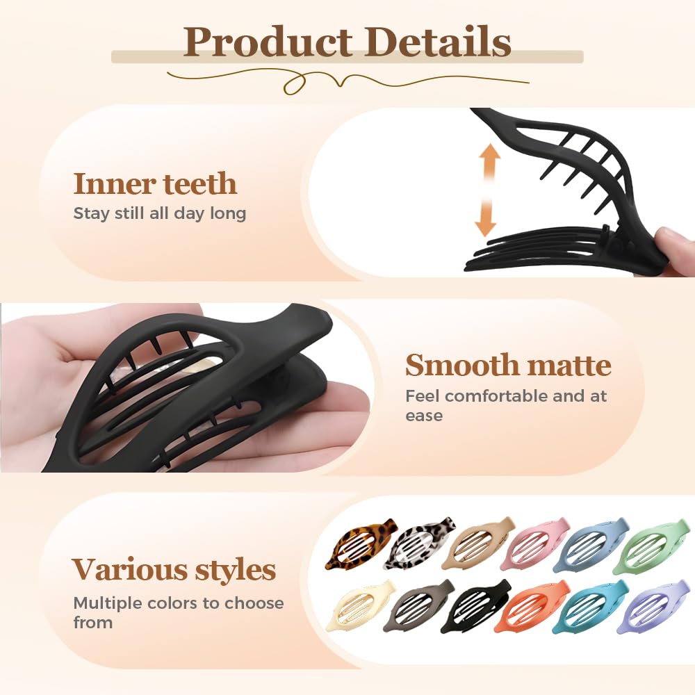 Flat Hair Clips for Women - No Slip French Claw Clips | 3-Piece Set for Thick or Thin Hair