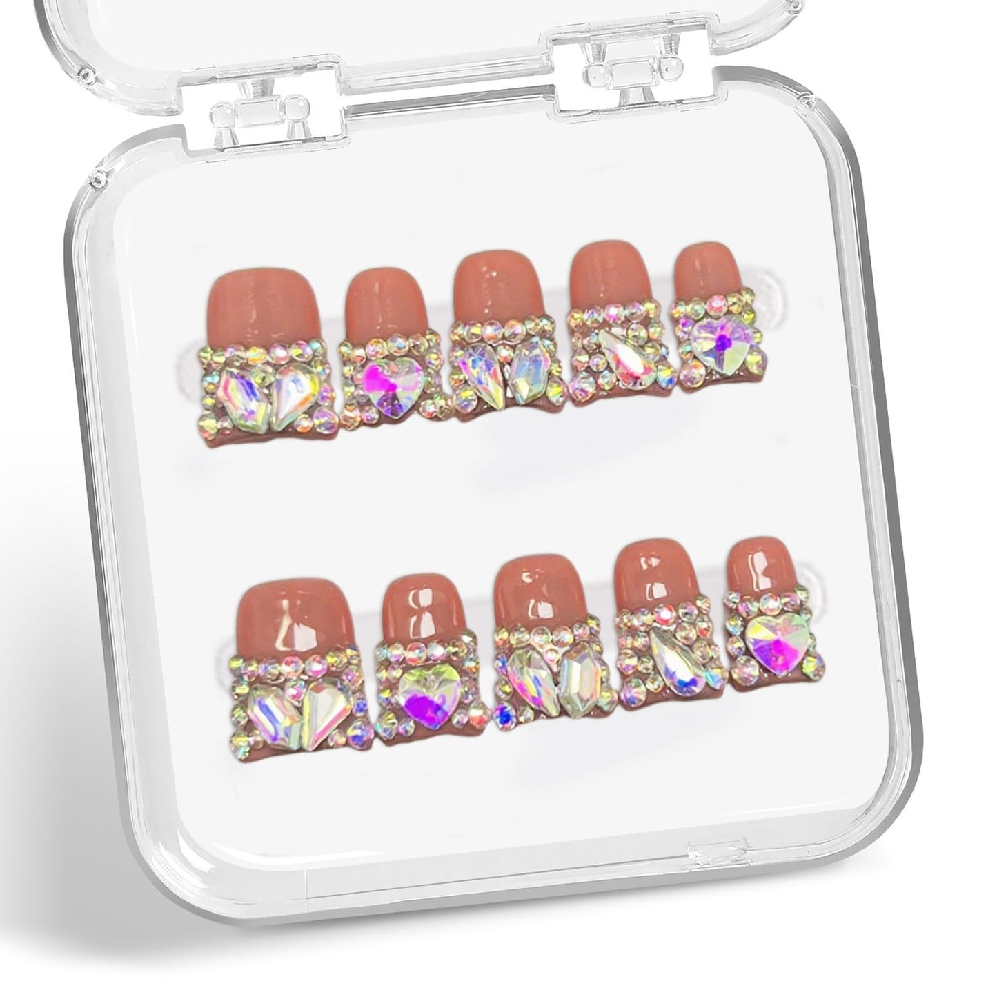 Colorful 3D Flower Press-On Nails - Handmade Thick Acrylic Full Cover | White French Tip (Medium)