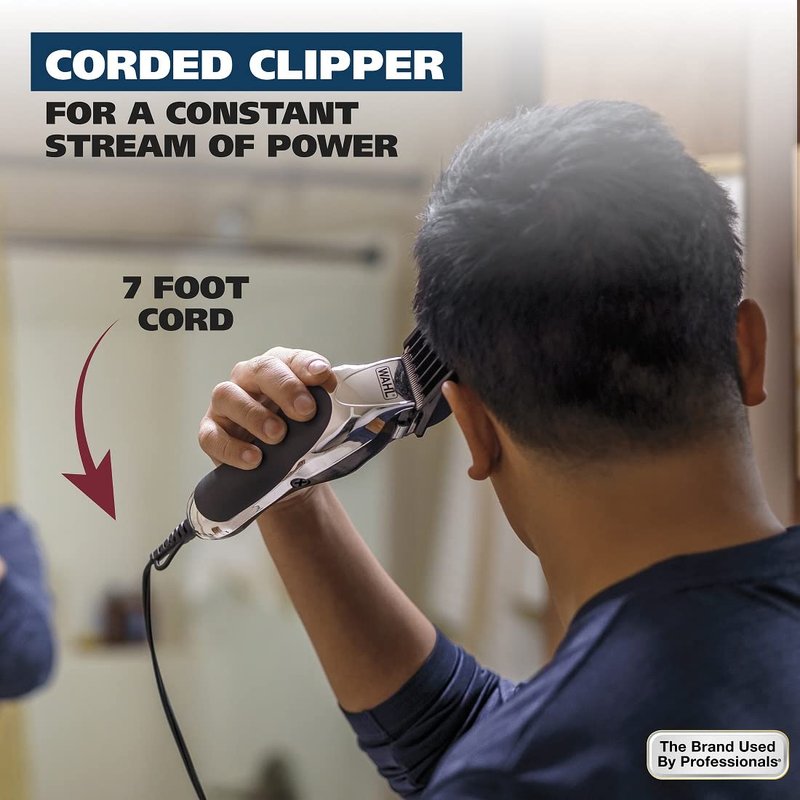 Wahl USA Hair Clipping Kit - Chrome Pro Corded Clipper for Men | Powerful Grooming & Beard Trimming - Model 3024635