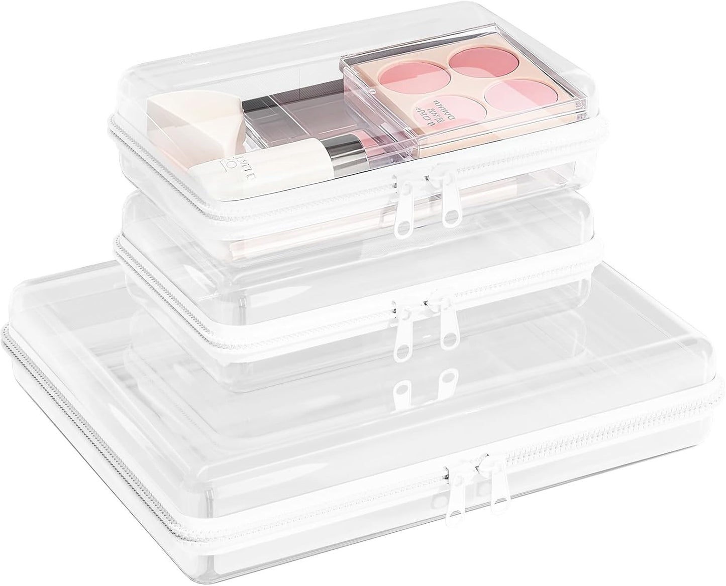 Clear Hard Shell Zipper Case - 3 Pack Crush-Proof Transparent Storage Pouches | Durable Plastic Organizer Bags for Travel, Cosmetics, Toys