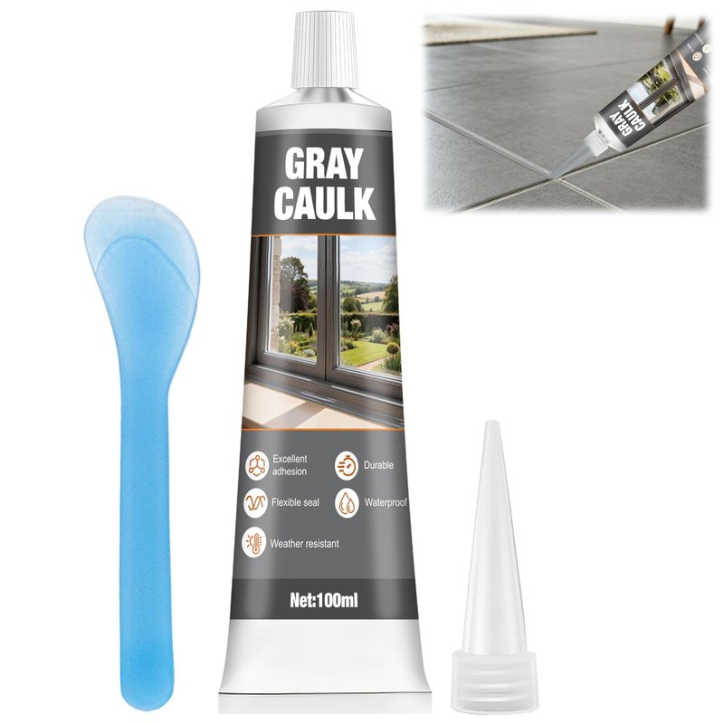 kuailaya Gray Caulk, Gray Silicone Caulk Grey Caulk Grey Caulking Waterproof Strong Elastic Adhesive Durable Excellent Sealing Ability for Bathrooms Kitchen Sinks Doors and Windows, 100ml