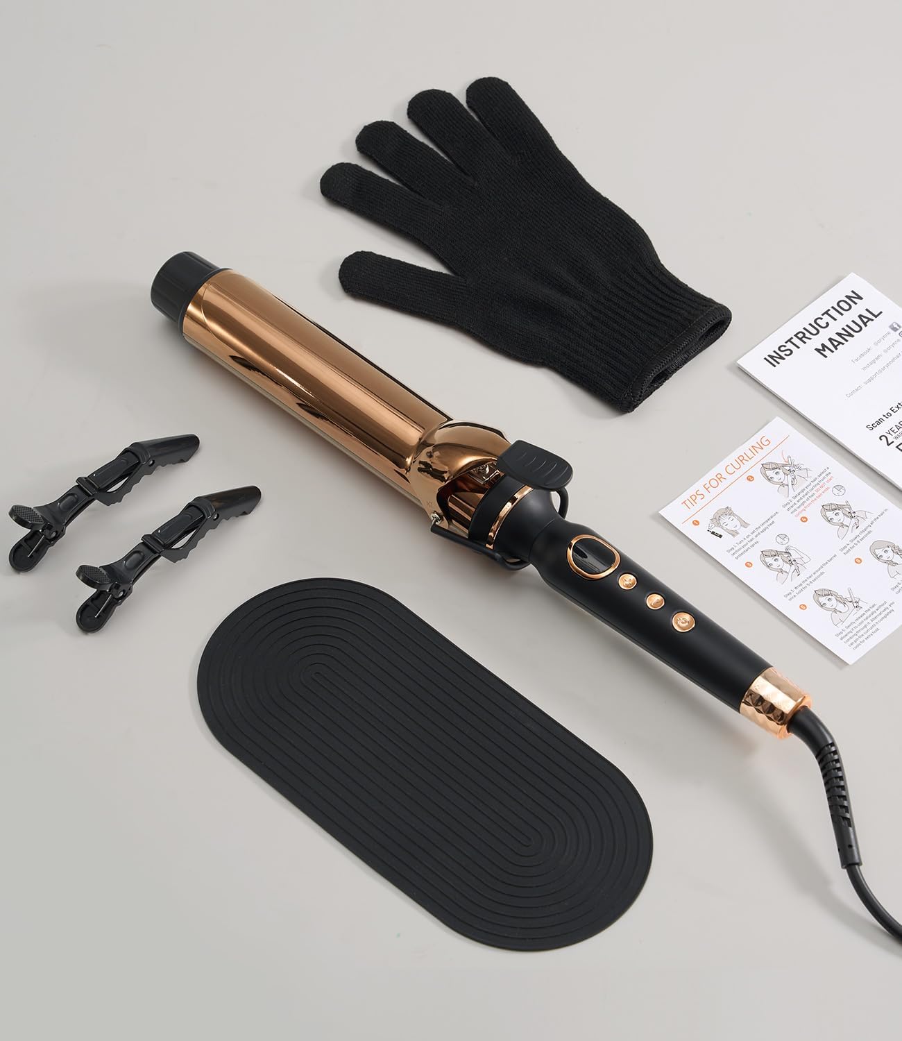 Titanium Curling Iron - 2 Inch Extra-Long Barrel for Long Hair | 12 Heat Settings, Auto-Off, Dual Voltage