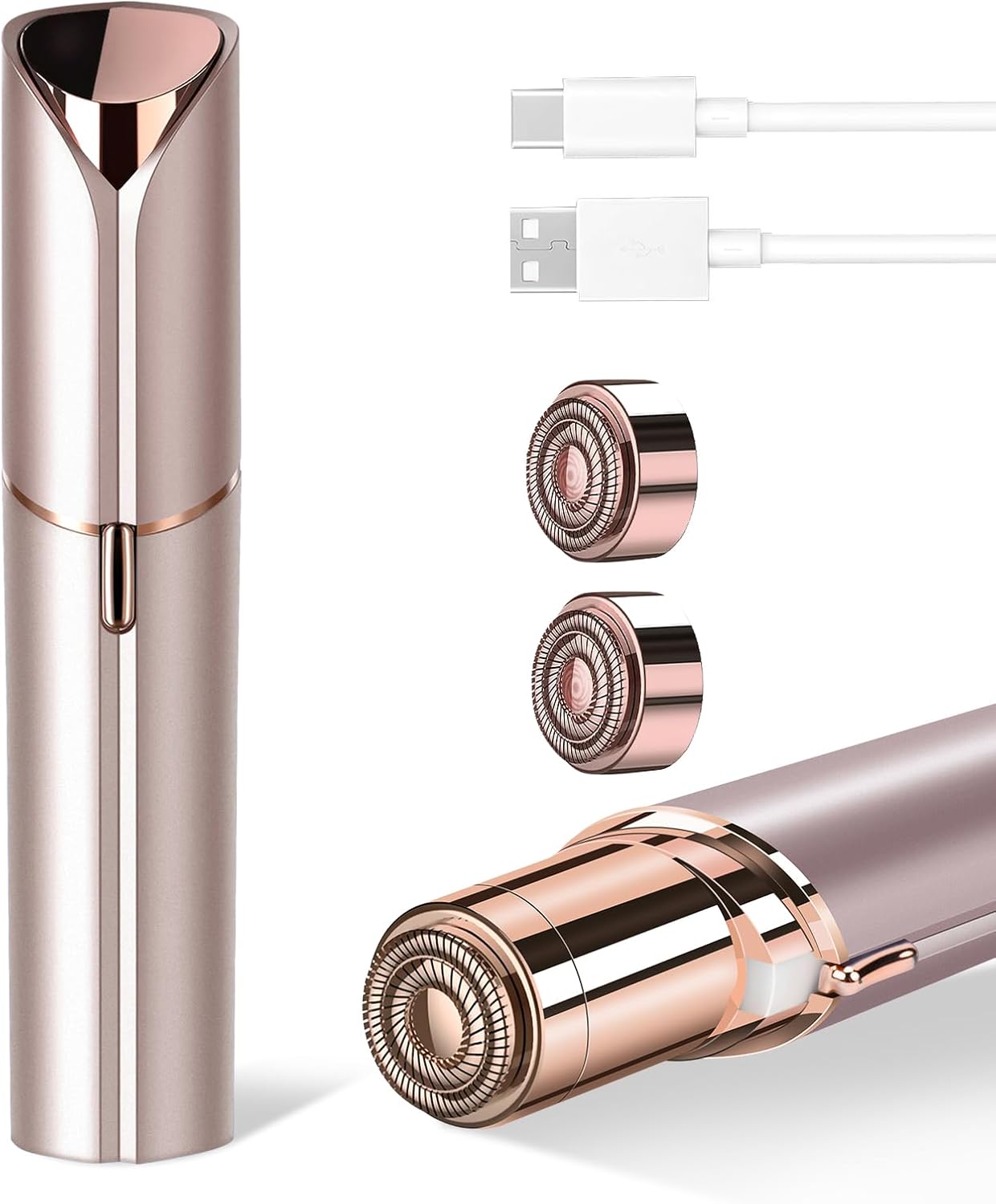 Flawless Facial Hair Removal Device - Portable & Painless Hair Remover for Women | Rechargeable with 2 Replacement Heads