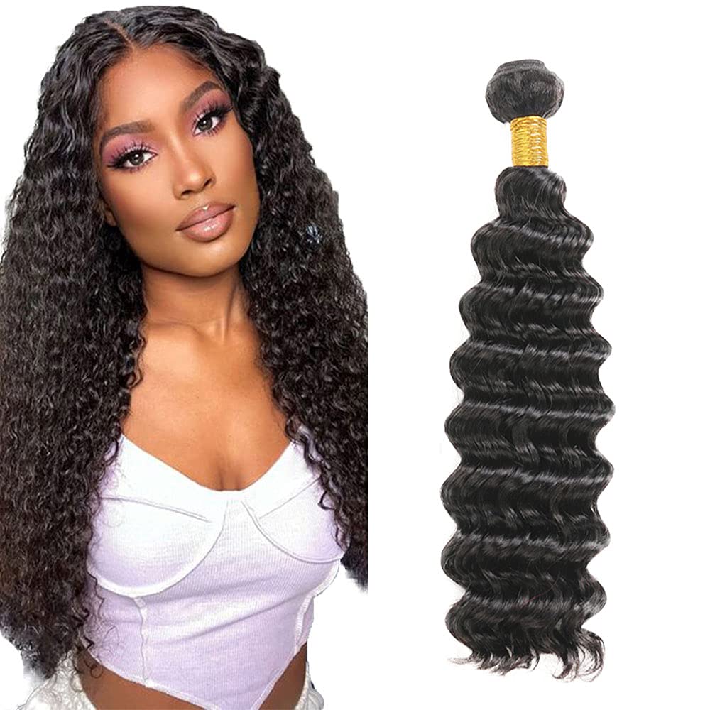 14 Inch Deep Wave Bundles Human Hair Bundles Brazilian Remy Hair #1B Natural Black Color 50 Grams/Bundle Unprocessed Virgin Hairs Deep Wave 1 Bundle Weaves Hair Extensions