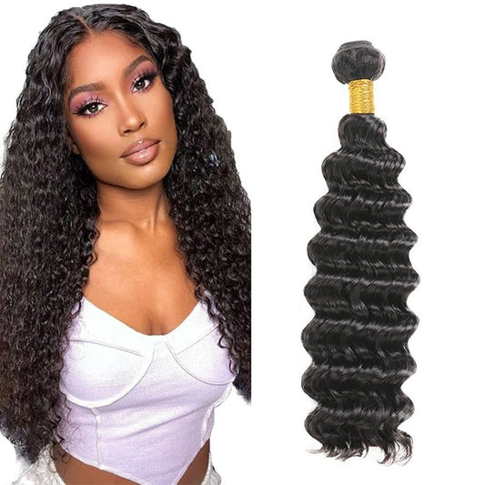 14 Inch Deep Wave Bundles Human Hair Bundles Brazilian Remy Hair #1B Natural Black Color 50 Grams/Bundle Unprocessed Virgin Hairs Deep Wave 1 Bundle Weaves Hair Extensions