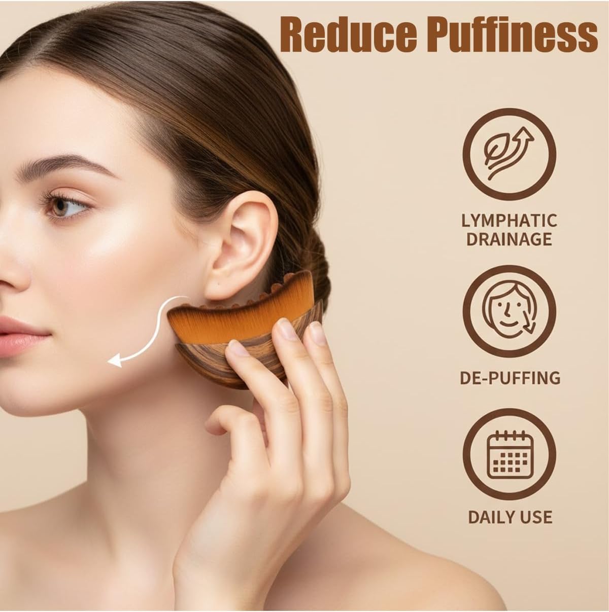 Lymphatic Contour Face Brush - Organic Facial Drainage Tool for Puffiness Relief | Ergonomic Design, 1 Piece