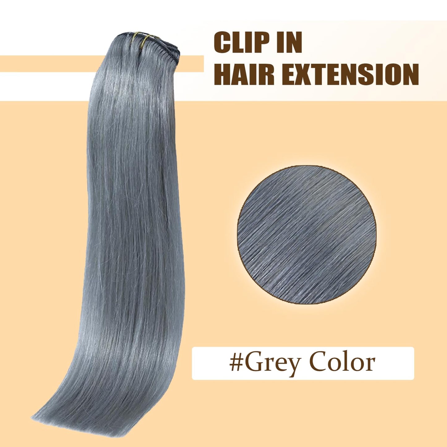 Grey Clip in Hair Extensions Real Human Hair, 26 Inch 120g/7Pcs,Full Shine Remy Human Hair,Gray Straight Clip ins Brazilian Virgin Human Hair Extensions