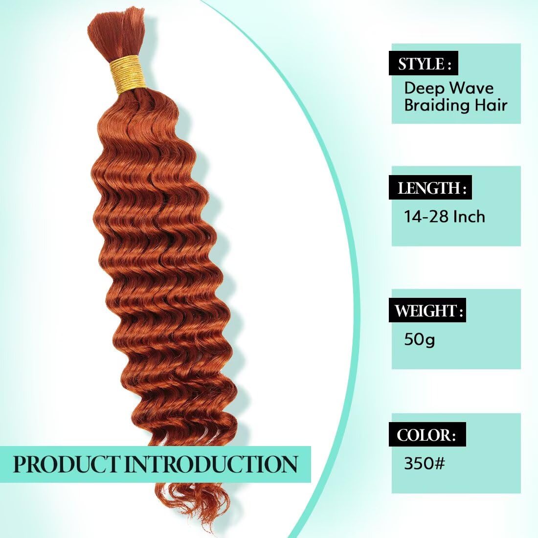 Boho Hair for Braiding, Curly Virgin Human Braiding Hair for Women, 12A Knotless Deep Wave Bulk Bohemian Styles, 50g 26 Inch 1 Bundles/Pack Ginger Color 350