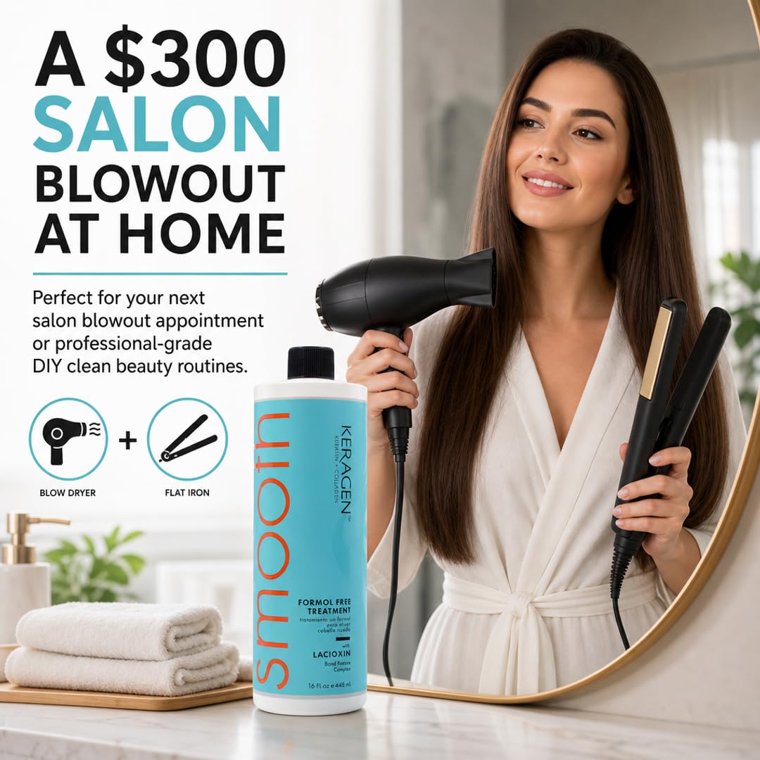 Keragen Brazilian Keratin Smoothing Treatment - Formaldehyde-Free Blowout for Frizzy Hair | 16 Oz