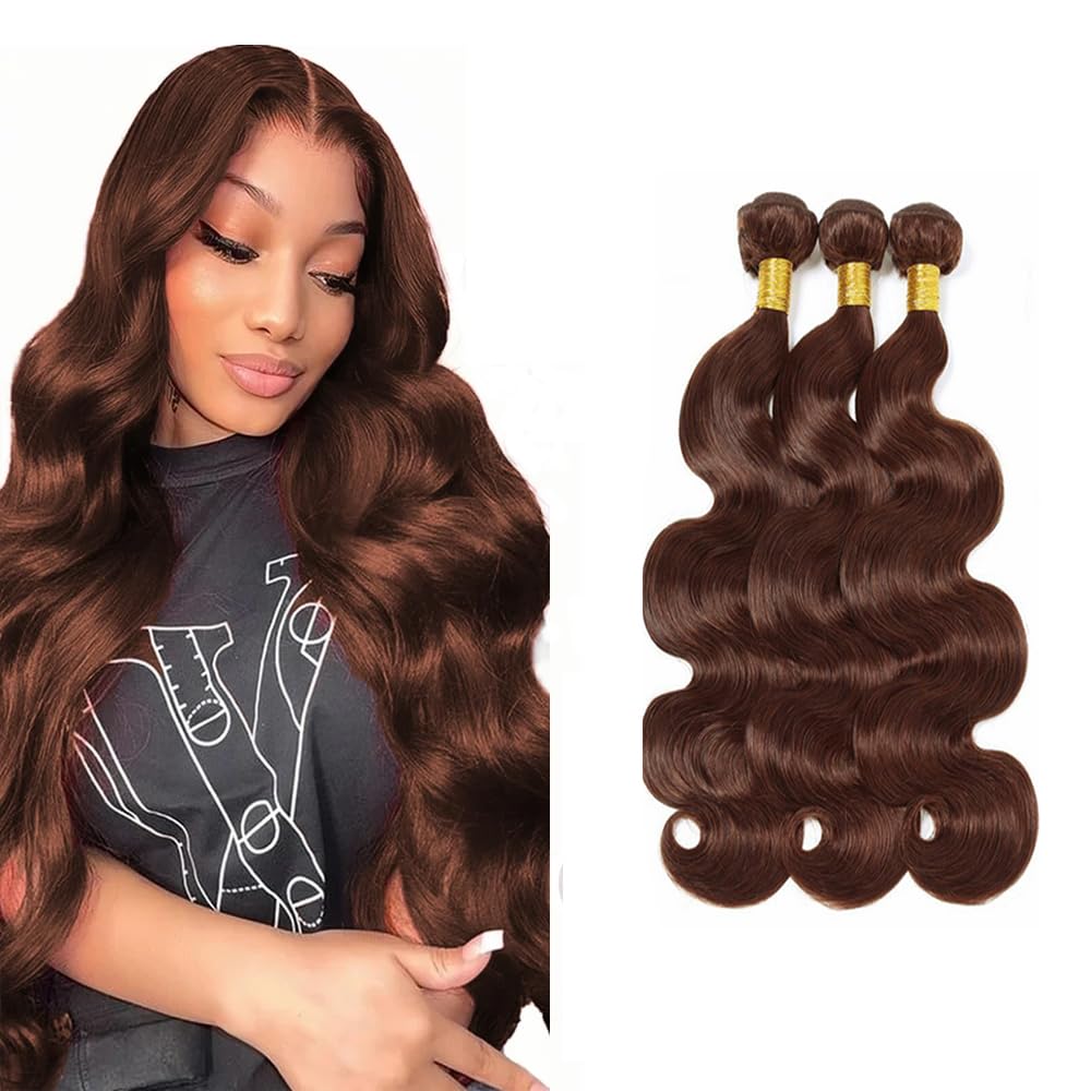 #4 Brown Bundles Body Wave Bundles Human Hair 30 32 34 Inch 3 Bundles Brazilian Remy Hair 50 Grams/Bundle Unprocessed Virgin Hairs Dark Brown Body Wave Bundle Weaves Extensions