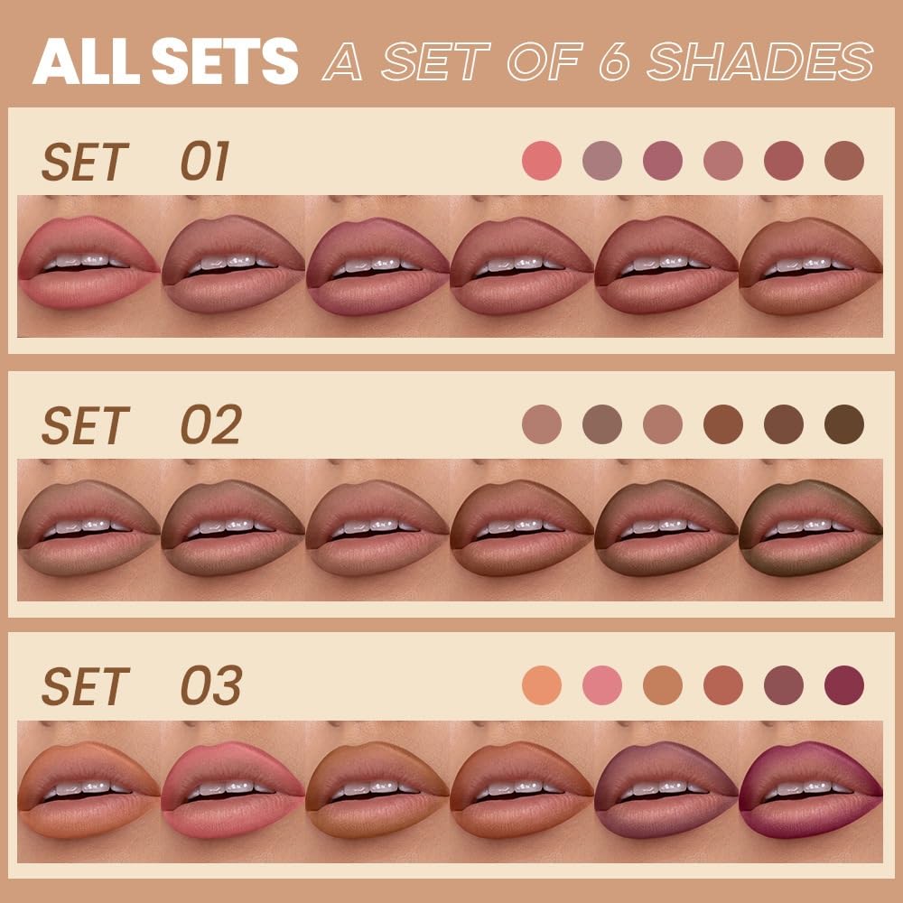 6Pcs Rosy Nude Harmony Lip Liner Set - Long-Lasting Creamy Formula for Soft Pink, Rose & Mauve Looks | Smudge-Proof Definition