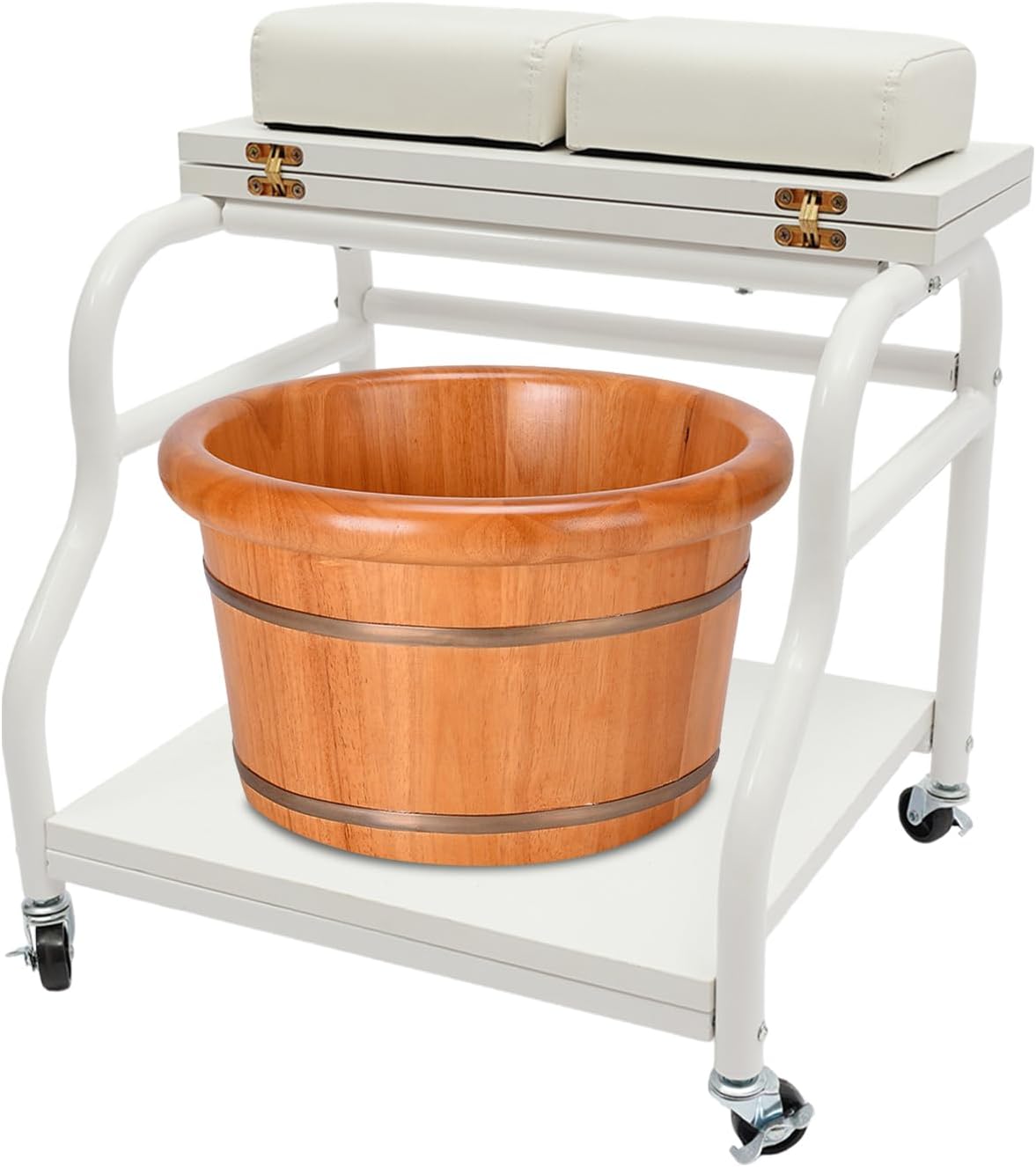 Pedicure Cart - 2-Tier Portable Foot Bath Trolley for Nail Salons | Foldable Rolling Manicure Storage Cart (White)