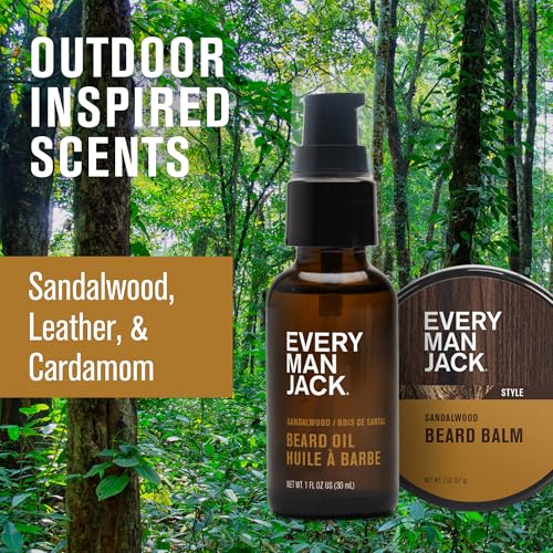 Every Man Jack Beard Care Gift Set for Men ? Complete Grooming Kit with Beard Oil, Balm, Brush, Dual-Sided Comb, Trimming Scissors & Mustache Comb - Sandalwood Scent