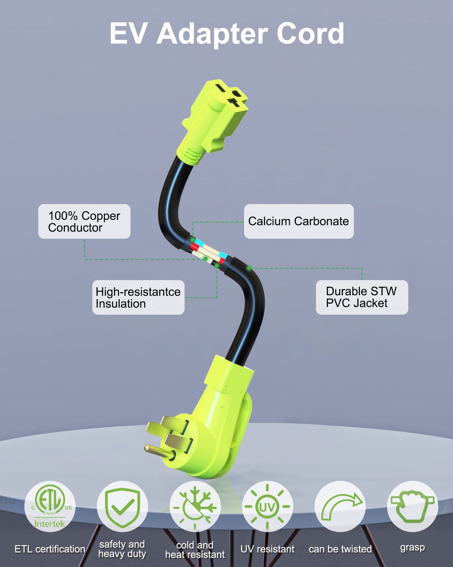NEMA 14-50P to 6-20R/6-15R T-Blade Adapter, 4 Prong 250V 50A to 250V 20A 60-20/15R, 14-50 to 6-20R EV Dryer Plug Adapter, 1.5FT Heavy Duty Adapter Charger Cord for Generator Welder RV Dryer, ETL