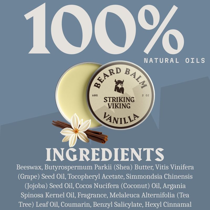 Striking Viking Beard Oil and Balm - Leave in Beard Conditioner - Tames, Styles, Softens, and Moisturizes Beards and Mustache - Made with All Natural and Organic Argan and Jojobo Oils, Vanilla