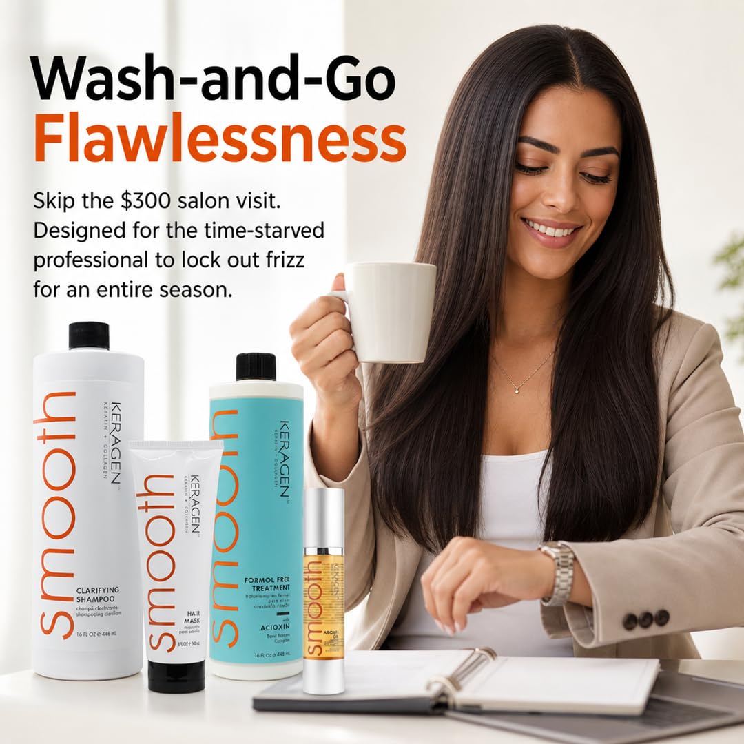 Keragen Hair Smoothing Treatment Kit - Formaldehyde-Free, At-Home Salon-Quality, 16 Oz | 16 Weeks Frizz-Free Smoothness
