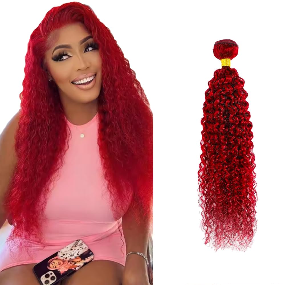 Red Human Hair Bundles Burgundy Kinky Curly Bundles 30 Inch Brazilian Virgin Remy Soft and Real Wine Red Curly Bundle Hair Extensions