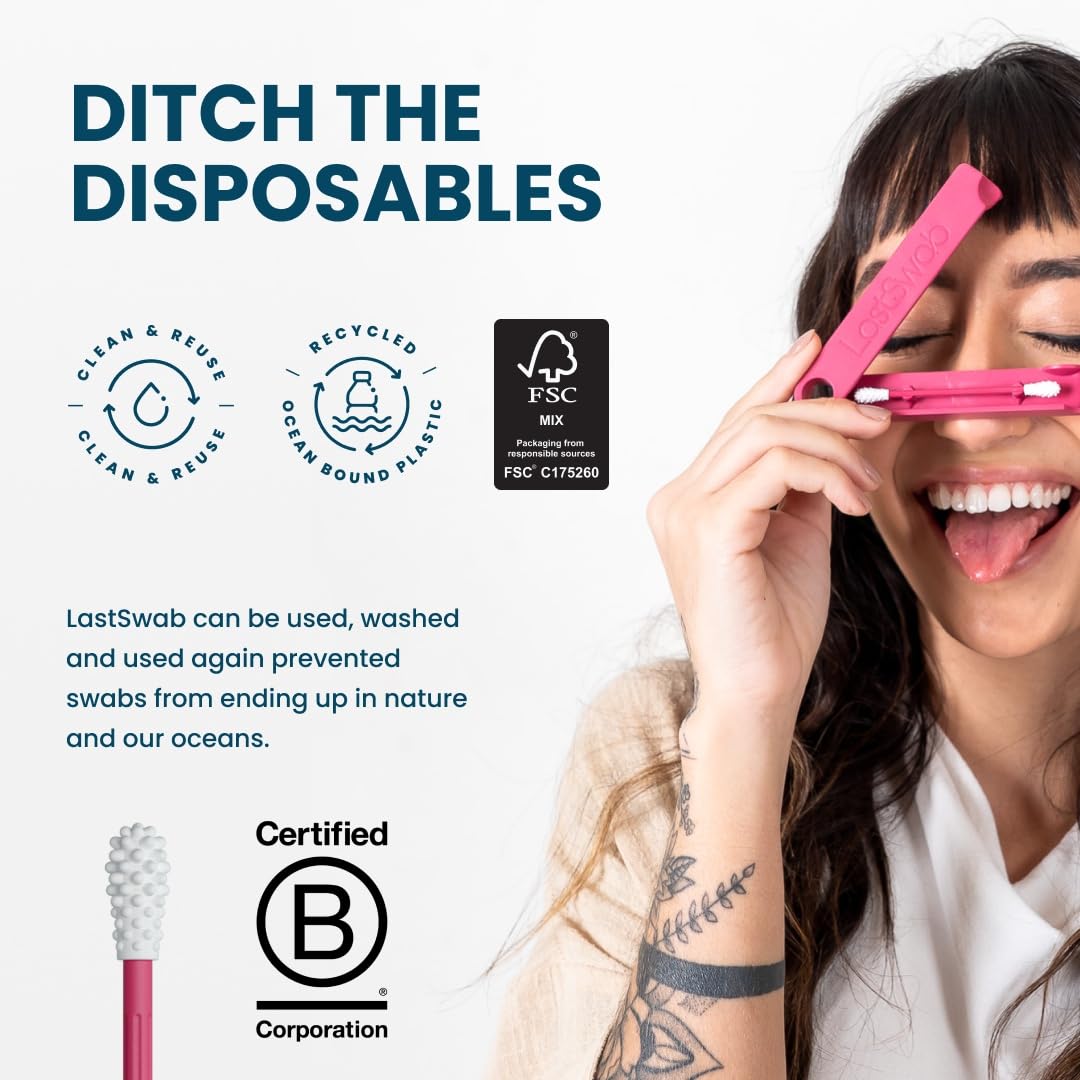 LastSwab™ Reusable Silicone Cotton Swabs - Eco-Friendly Ear Cleaning Q-Tips | Washable, Travel Case, Red