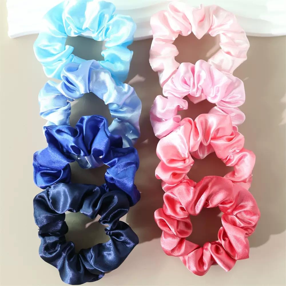 Satin Silk Scrunchies - 8 Pcs Soft Hair Ties with Bow | Purple Ponytail Holders for Women
