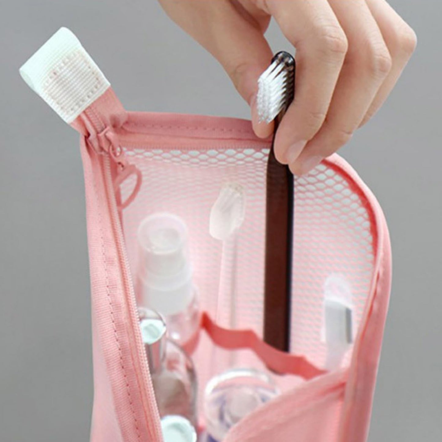 LUOBEIYAOHL Standing Toiletry Bag Stand up Makeup Brush Holder for Travel, Pink, Cosmetic Case
