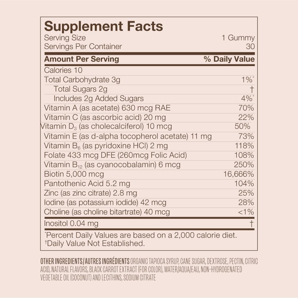 VEGAMOUR GRO Biotin Gummies - Strawberry Flavor, 5000 mcg Biotin for Healthy Hair | 30 Vegan Gummies with Vitamins A, B, C, E, B-12