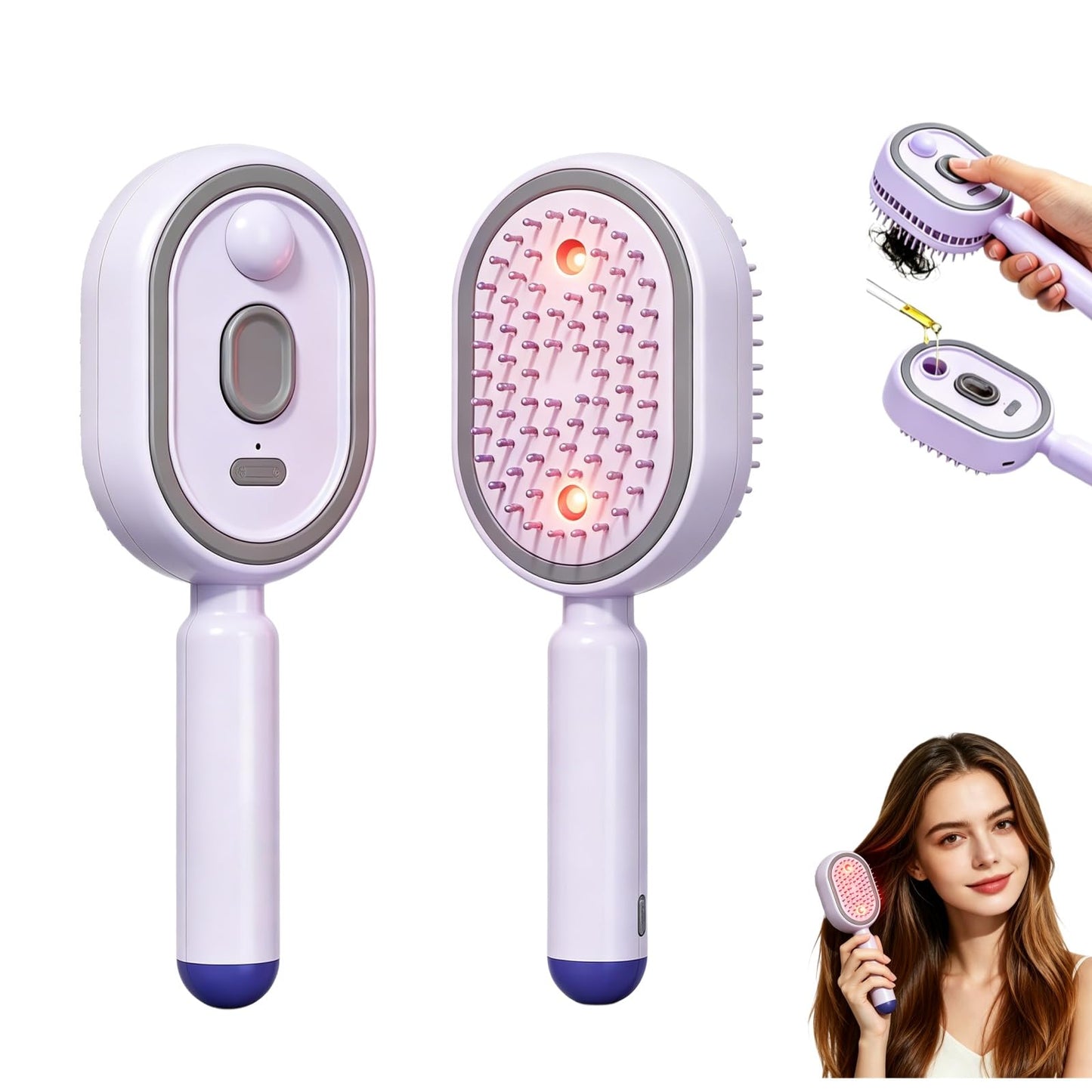 Electric Spray Air Cushion Massage Comb 2026 Electric Steaming Hair Brush for Cleaning Knotted Hair Oil Atomization Reduce Frizz Nourishes Hairs Straight Curly Thick Hair (Purple)
