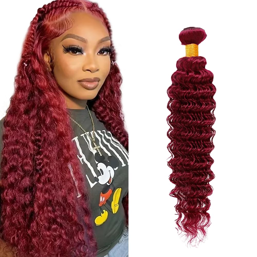 Burgundy Bundles Human Hair Burgundy Deep Wave Bundles 20 inch Red Human Hair Bundle 99J Deep Wave Bundle 50g