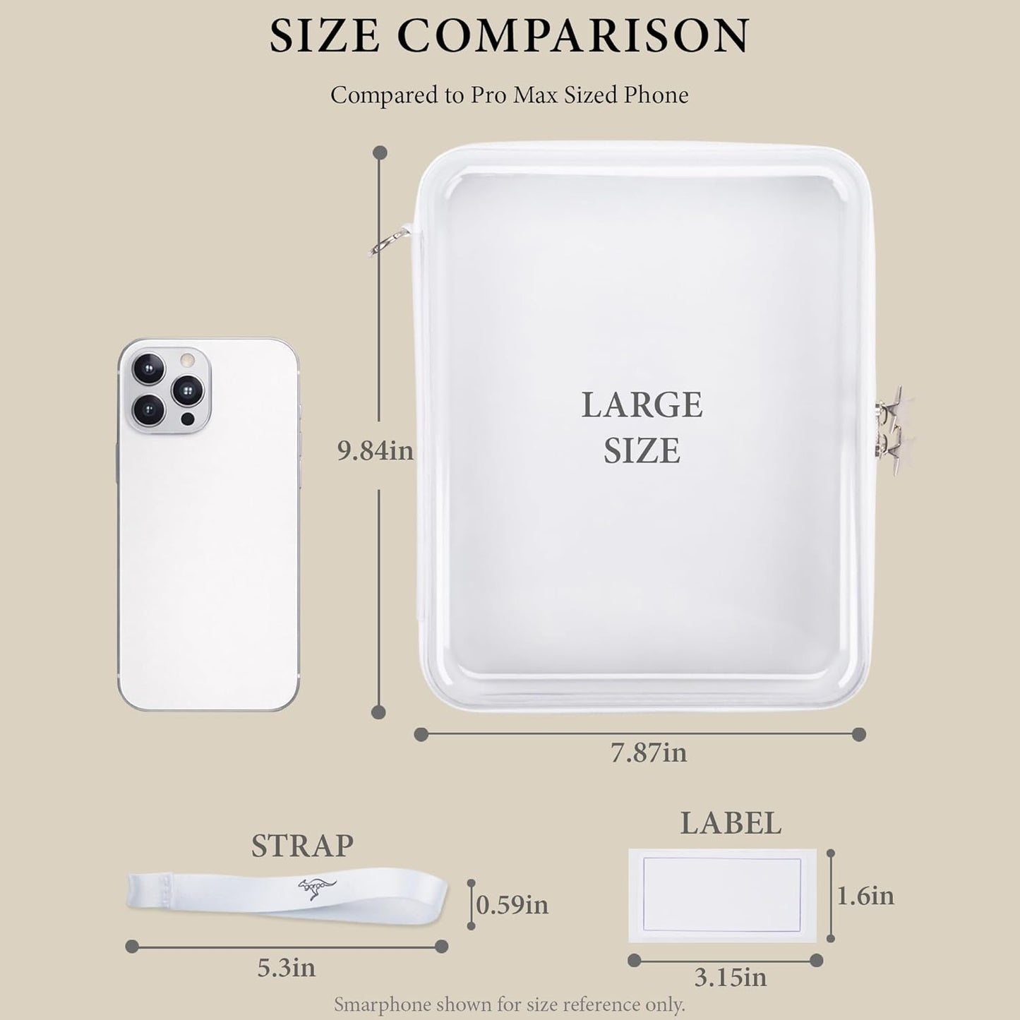 Clear Hard Shell Zipper Case Set - 3 Large Travel Organizers, 120s Thick PET Plastic, Dual Zippers & Charms | Removable Straps & Labels