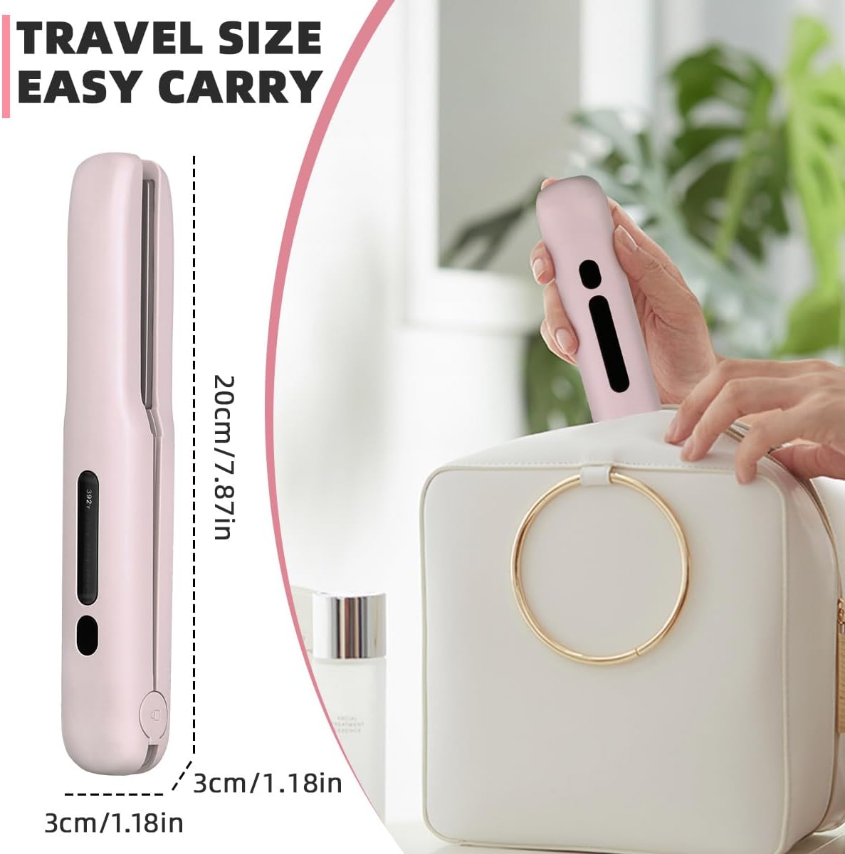 Cordless Hair Straightener - Portable 2-in-1 Mini Flat Iron & Curler | Fast Heating, Adjustable Temp, Pink