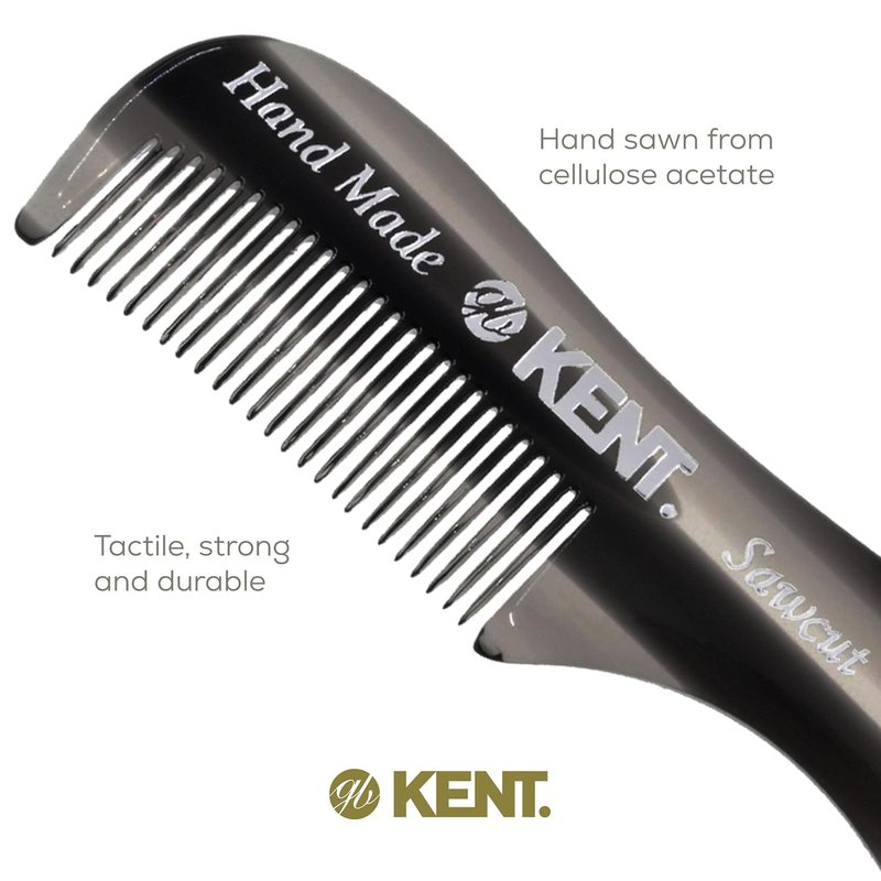 Kent 81T Black Graphite X-Small Beard and Mustache Pocket Comb, Fine Toothed Pocket Size for Facial Hair Grooming and Styling. Saw-cut of Cellulose Acetate, Hand Polished. Hand-Made in England