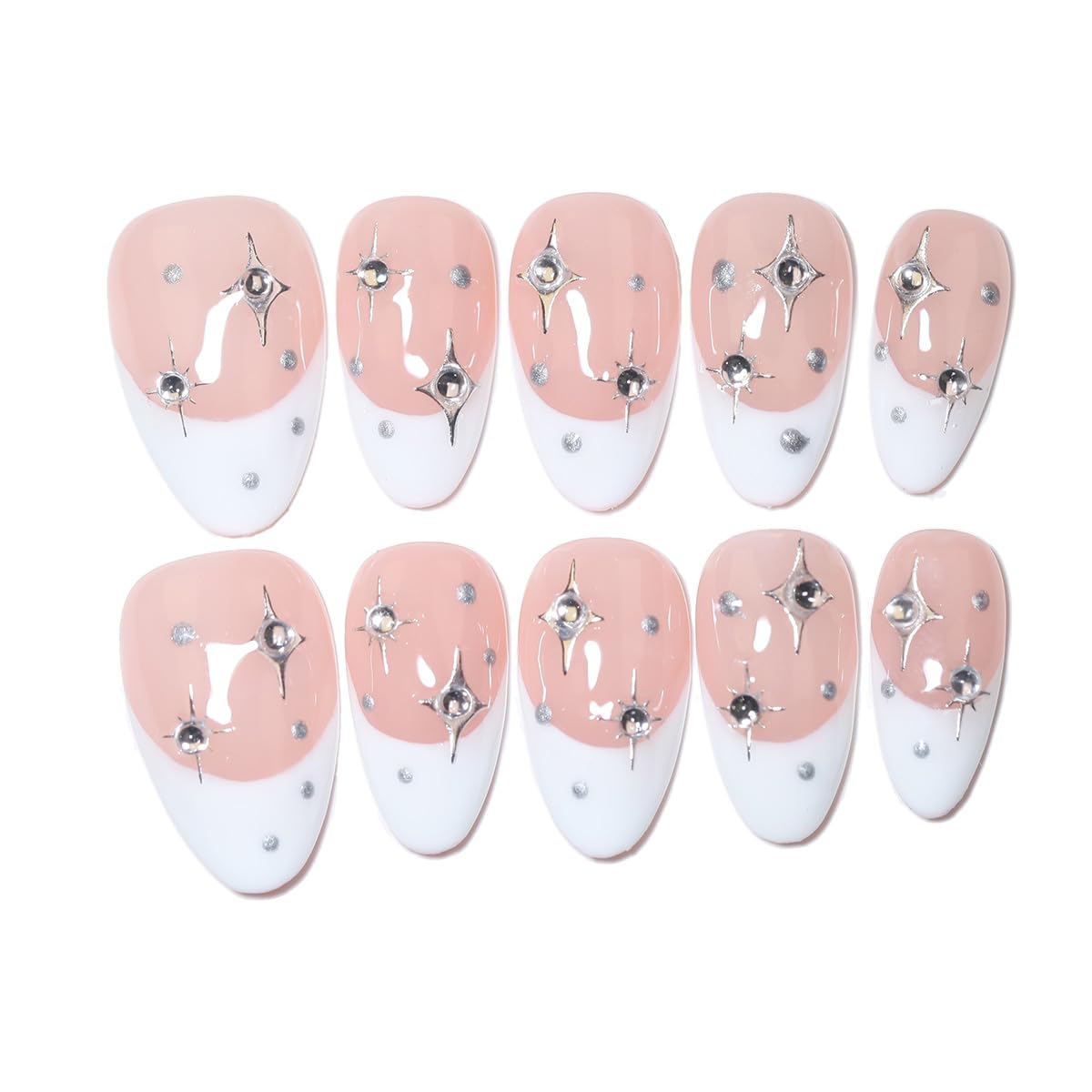 Handmade Press On Nails - Nude Pink Glitter French Tips | 10 Pcs Reusable & Easy to Apply