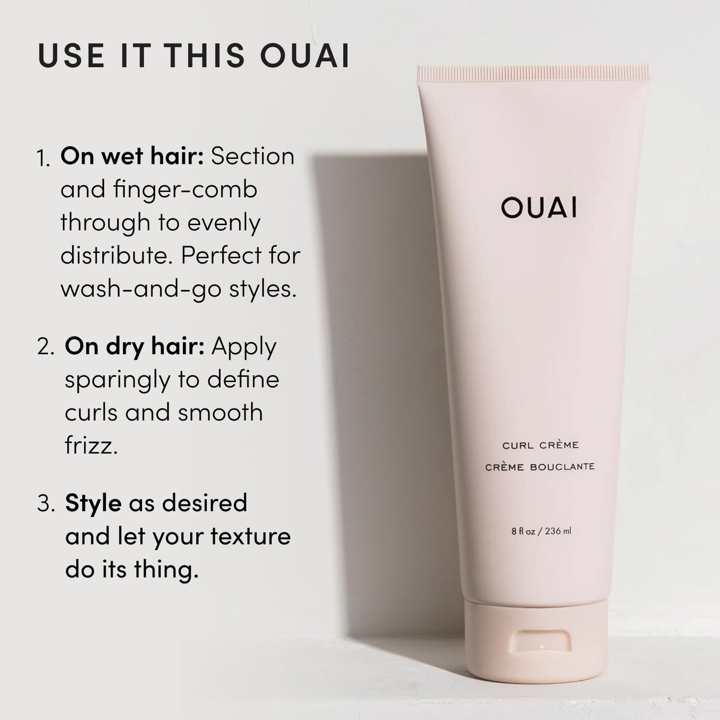 OUAI Curl Cream - Curl Defining Cream with Chia & Linseed Oil | Tames Frizz & Enhances Shine (8 oz)