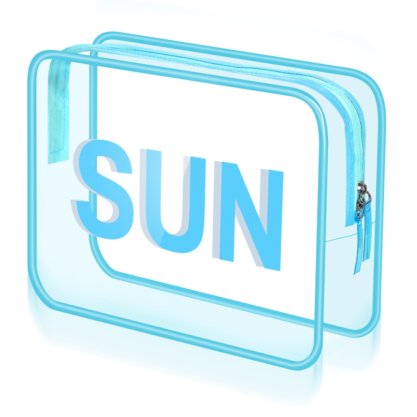 Shinylin Clear Sun Bag Travel Beach Makeup Pouch 9.5" x 7" x 3.5" Large Blue Toiletry Cosmetic Bag PVC Waterproof Transparent Zippered Organizer for Women Girl Summer