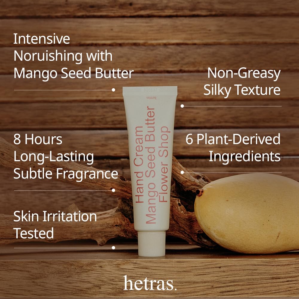 Hetras Perfume Hand Cream - Fast-Absorbing Moisturizer for Dry Skin | 1.69 oz Travel Size | Nourishing Mango & Shea Butter