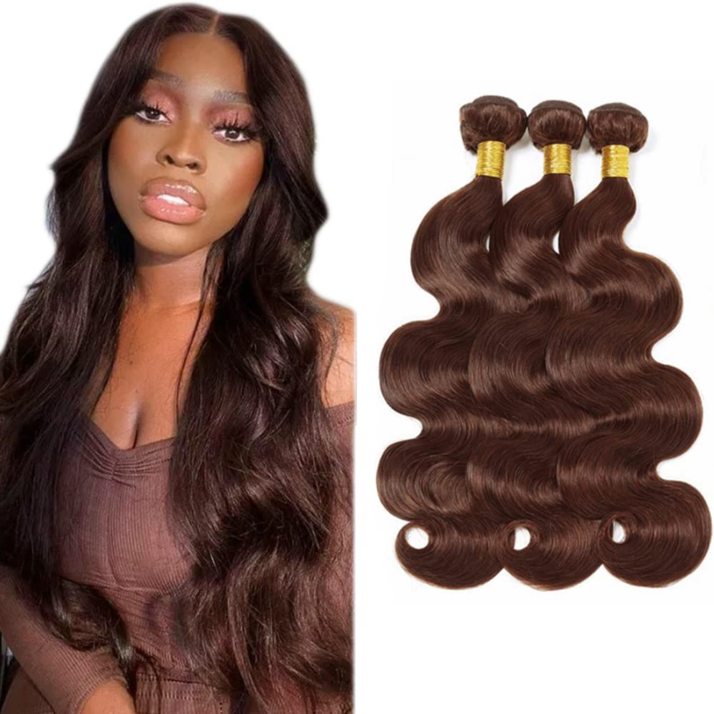 #4 Brown Bundles Human Hair Body Wave Bundles 28 30 32 Inch Chocolate Unprocessed Brazilian Virgin Hair Deals Quick Weave Hair Extensions 3 Bundle 50 Gram Per Bundle