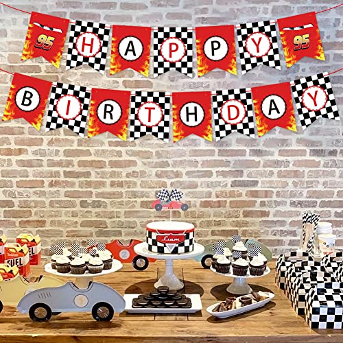 Race Car Birthday Banner - Checkered Flag Party Decoration